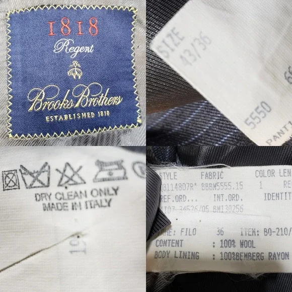 Mens 43 L Brooks Brothers 1818 Regent Italy Gray Blue Stripe Virgin Wool Suit